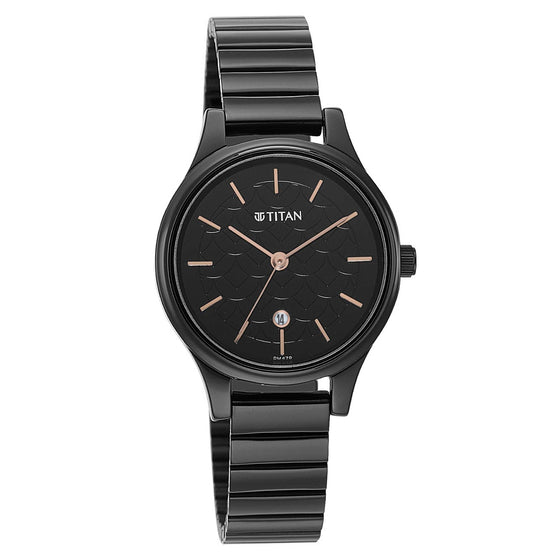 Titan Karishma Quartz Analog Black Round Dial Black Stainless Steel Strap Watch For Women