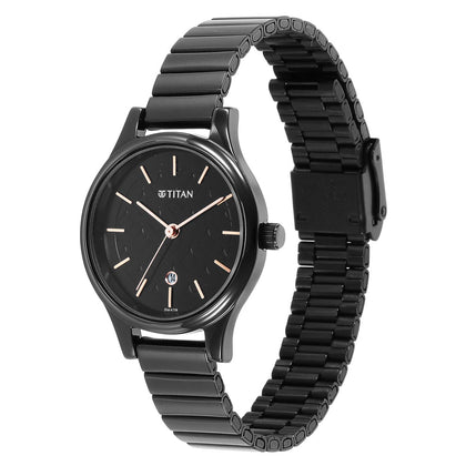 Titan Karishma Quartz Analog Black Round Dial Black Stainless Steel Strap Watch For Women