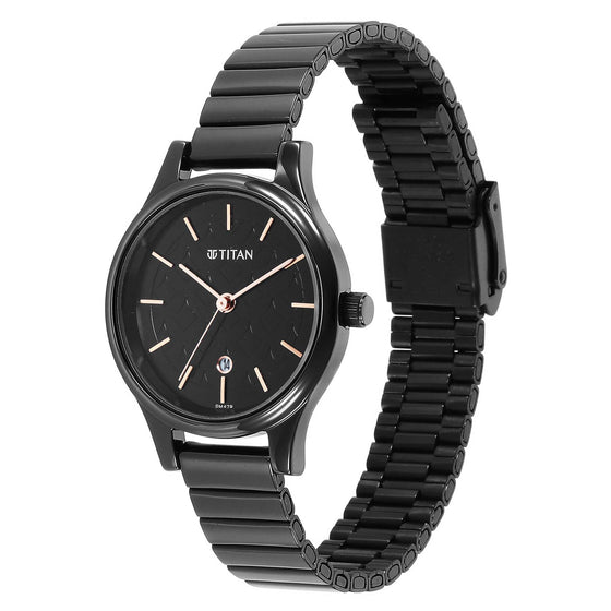 Titan Karishma Quartz Analog Black Round Dial Black Stainless Steel Strap Watch For Women