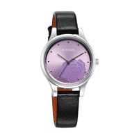 Titan Purple Dial Black Leather Strap Analog Watch for Women