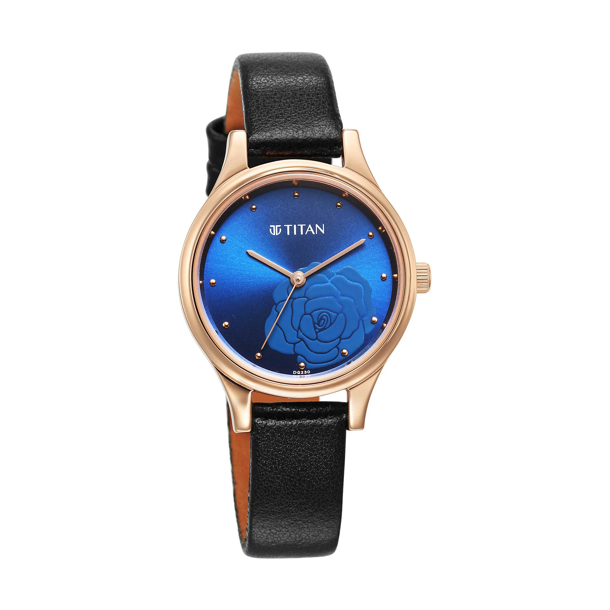 Titan Blue Dial Black Leather Strap Analog Watch for Women