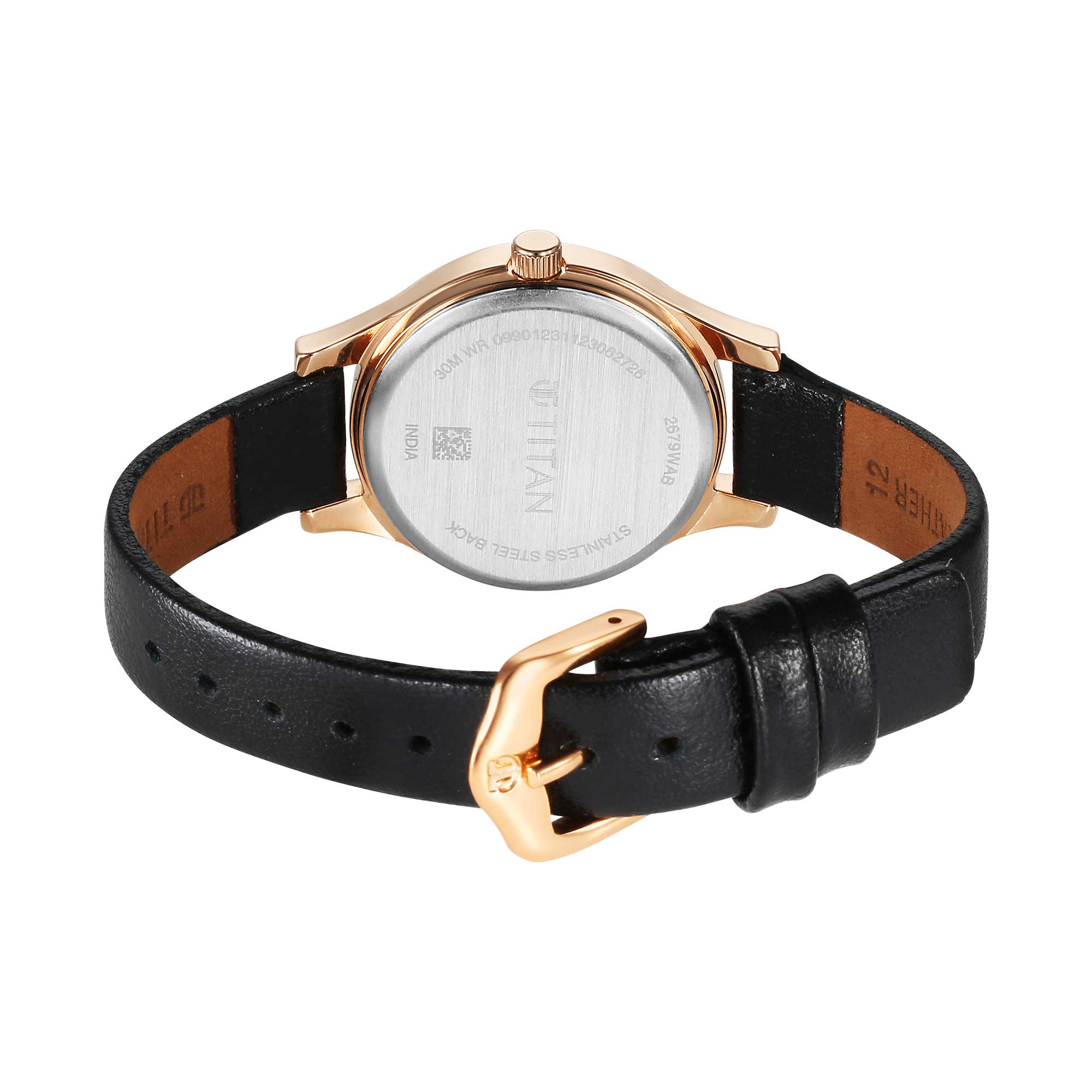 Titan Blue Dial Black Leather Strap Analog Watch for Women