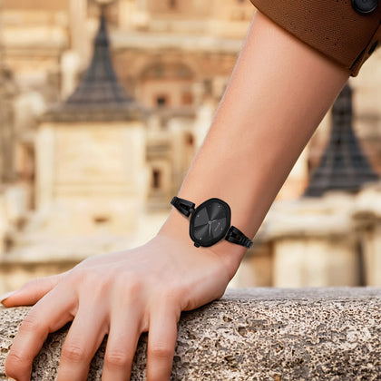 Titan Karishma Quartz Analog Black Dial Black Stainless Steel Strap Watch For Women