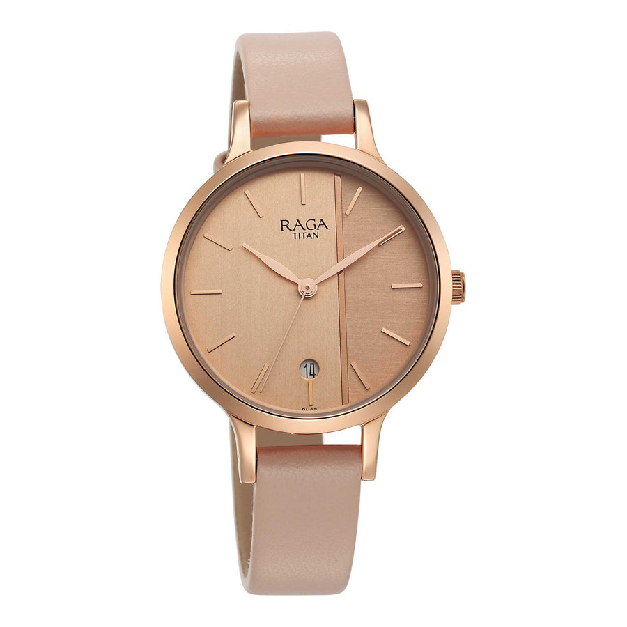 Titan Raga Viva Rose Gold Dial Analog with Date Leather Strap watch for Women