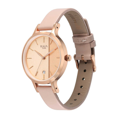 Titan Raga Viva Rose Gold Dial Analog with Date Leather Strap watch for Women