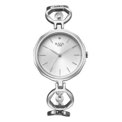 Titan Raga Silver Dial Metal Strap Analog Watch for Women