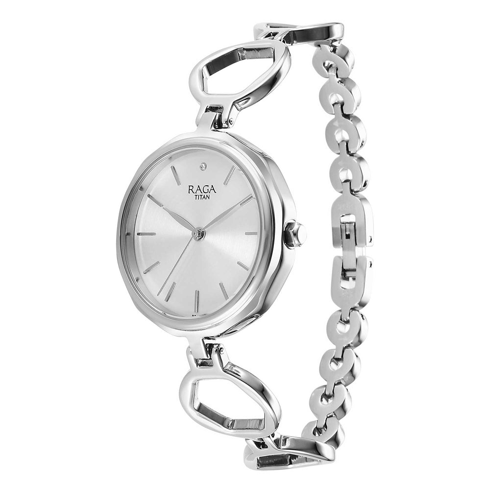 Titan Raga Silver Dial Metal Strap Analog Watch for Women