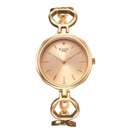 Titan Raga Rose Gold Dial Metal Strap Analog Watch for Women