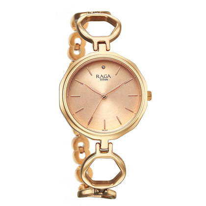 Titan Raga Rose Gold Dial Metal Strap Analog Watch for Women