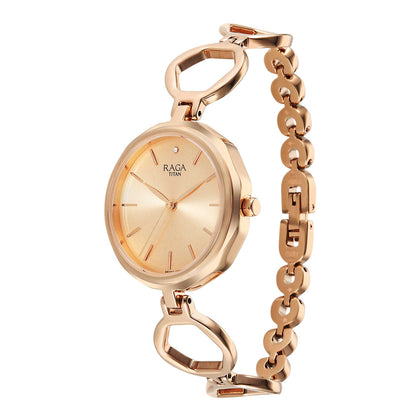 Titan Raga Rose Gold Dial Metal Strap Analog Watch for Women