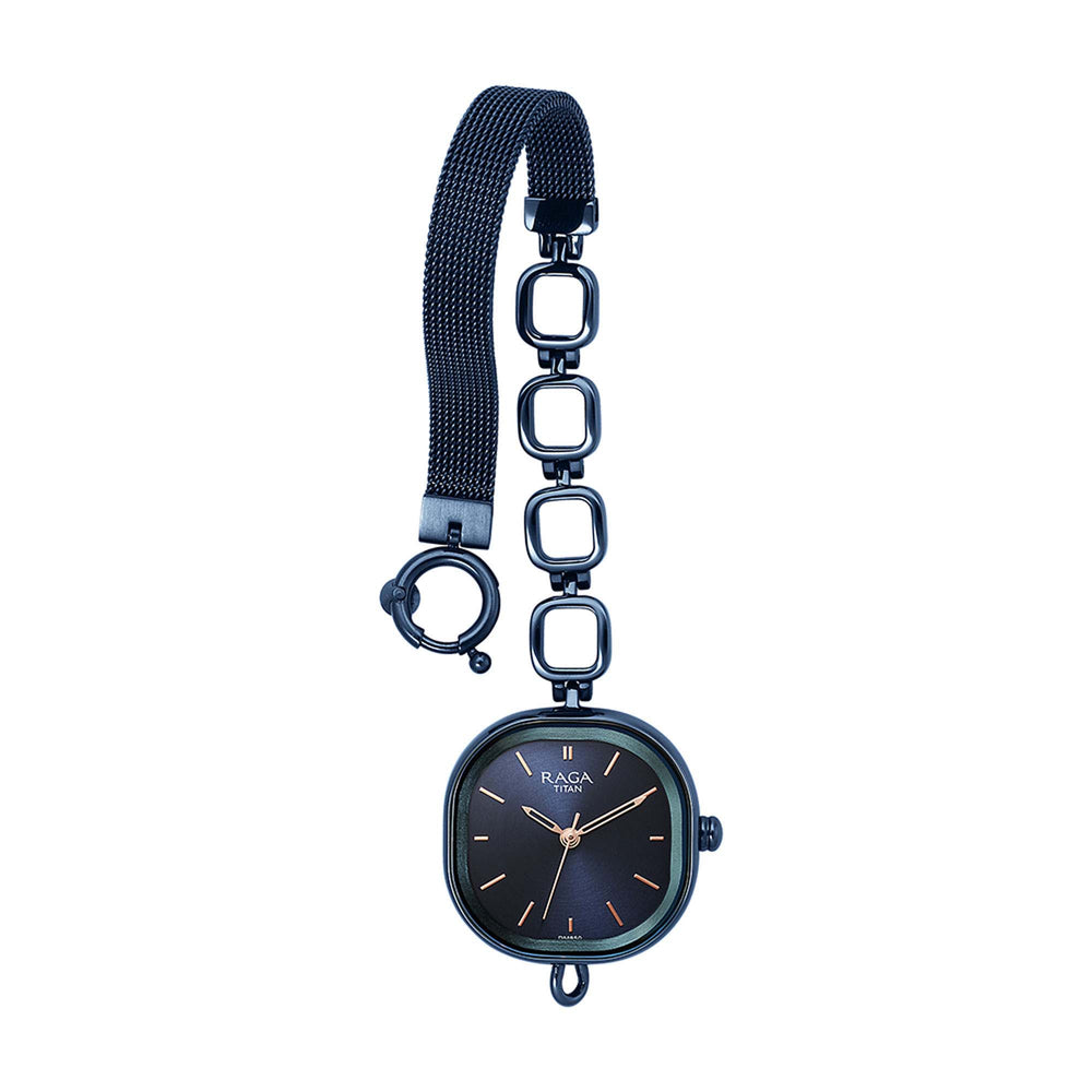 Titan Raga Blue Rectangular Dial Metal Strap Analog Watch for Women