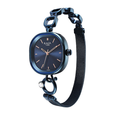 Titan Raga Blue Rectangular Dial Metal Strap Analog Watch for Women