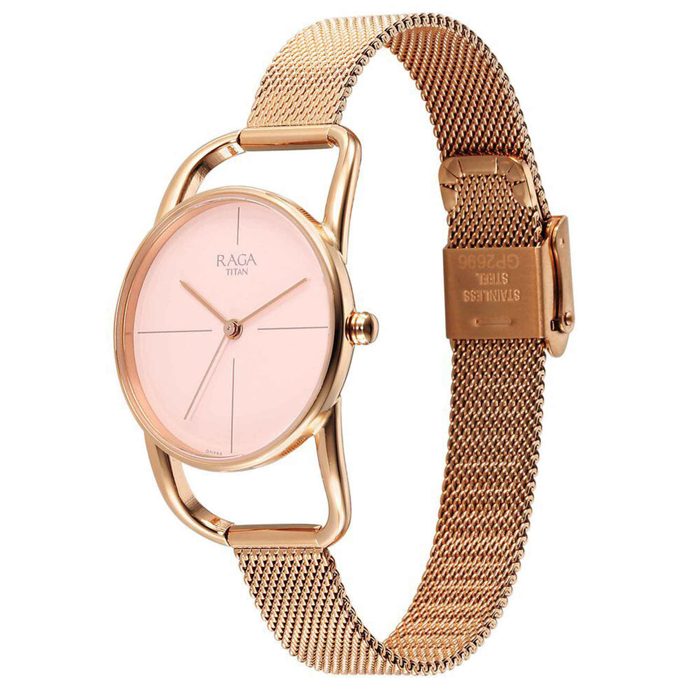 Titan Raga Chic Quartz Analog Pink Dial Metal Strap Watch for Women