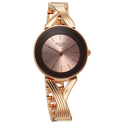 Titan Raga Chic Quartz Analog Rose Gold Dial Metal Strap Watch for Women