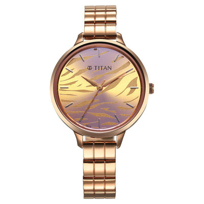 Titan Secluded Quartz Analog Rose Gold Dial Rose Gold Stainless Steel Strap Watch For Women