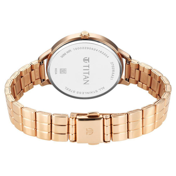 Titan Secluded Quartz Analog Rose Gold Dial Rose Gold Stainless Steel Strap Watch For Women
