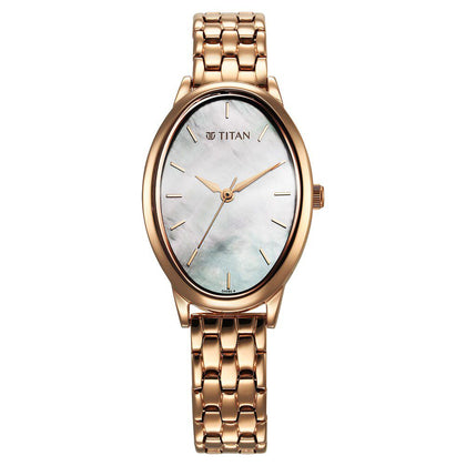 Titan Secluded Quartz Analog Mother Of Pearl Dial Rose Gold Stainless Steel Strap Watch For Women