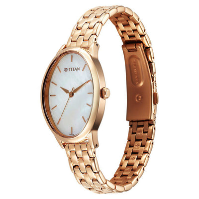 Titan Secluded Quartz Analog Mother Of Pearl Dial Rose Gold Stainless Steel Strap Watch For Women