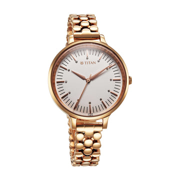 Titan Secluded Quartz Analog Blue Dial Metal Strap Watch For Women