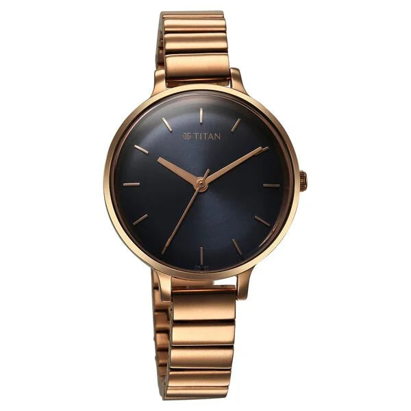 Titan Quartz Analog Blue Dial Metal Strap Watch For Women