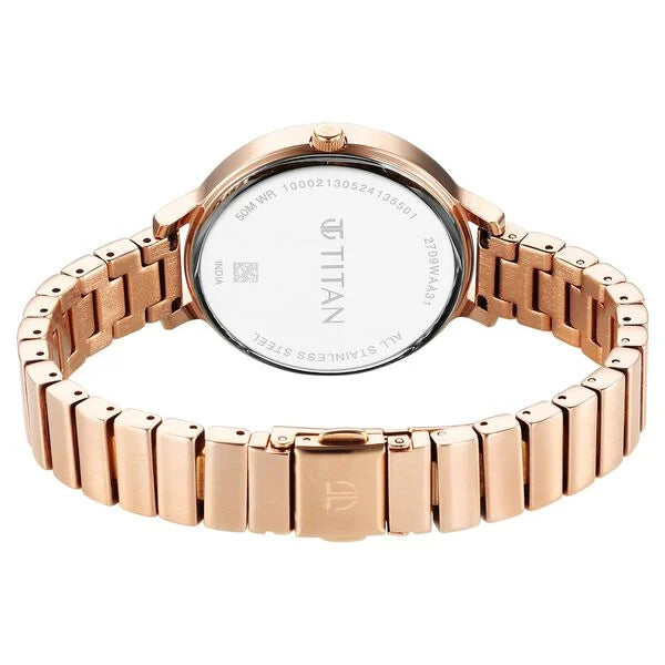 Titan Quartz Analog Blue Dial Metal Strap Watch For Women