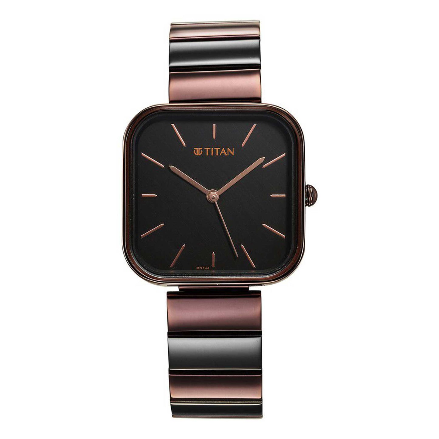 Titan Black Square Dial Two Toned Stainless Steel Strap Analog Quartz Watch for Women