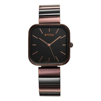 Titan Black Square Dial Two Toned Stainless Steel Strap Analog Quartz Watch for Women