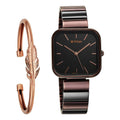 Titan Black Square Dial Two Toned Stainless Steel Strap Analog Quartz Watch for Women