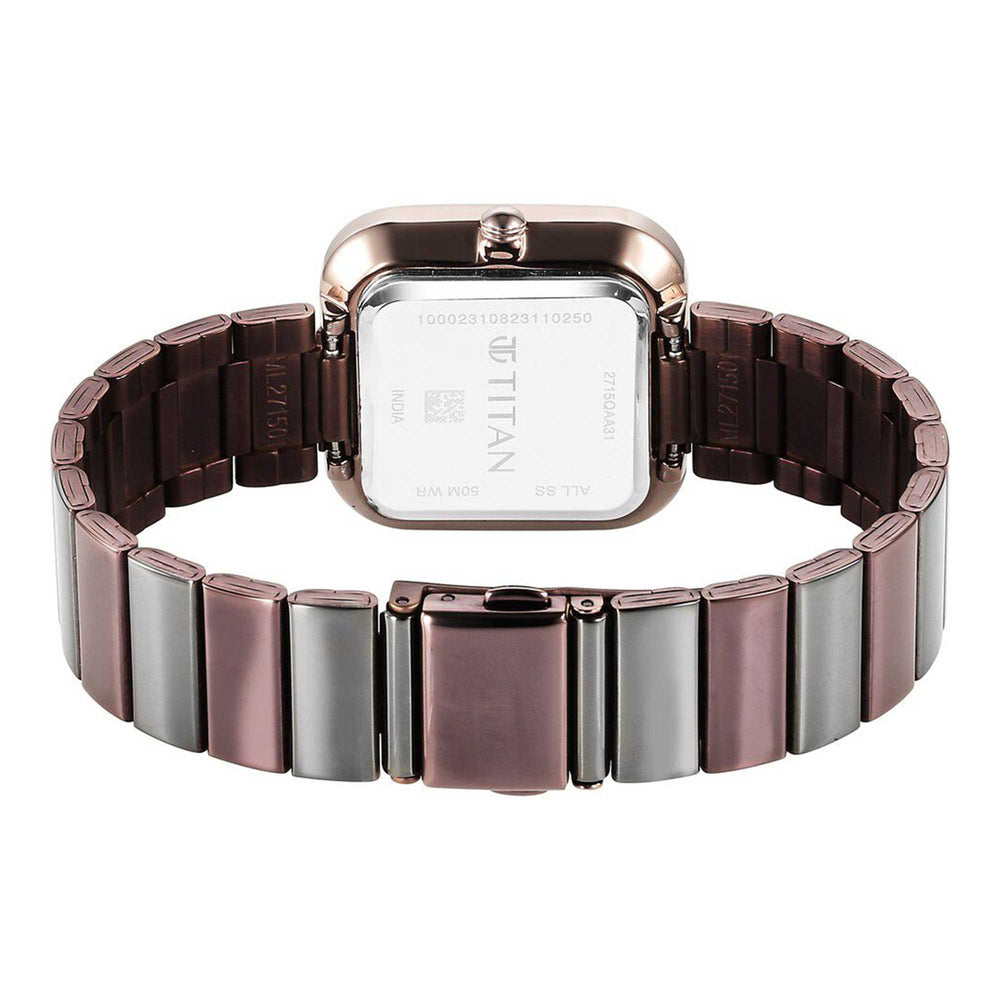 Titan Black Square Dial Two Toned Stainless Steel Strap Analog Quartz Watch for Women