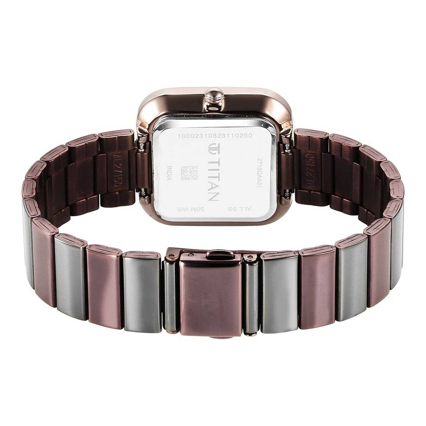Titan Black Square Dial Two Toned Stainless Steel Strap Analog Quartz Watch for Women