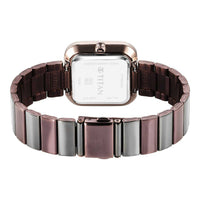 Titan Black Square Dial Two Toned Stainless Steel Strap Analog Quartz Watch for Women