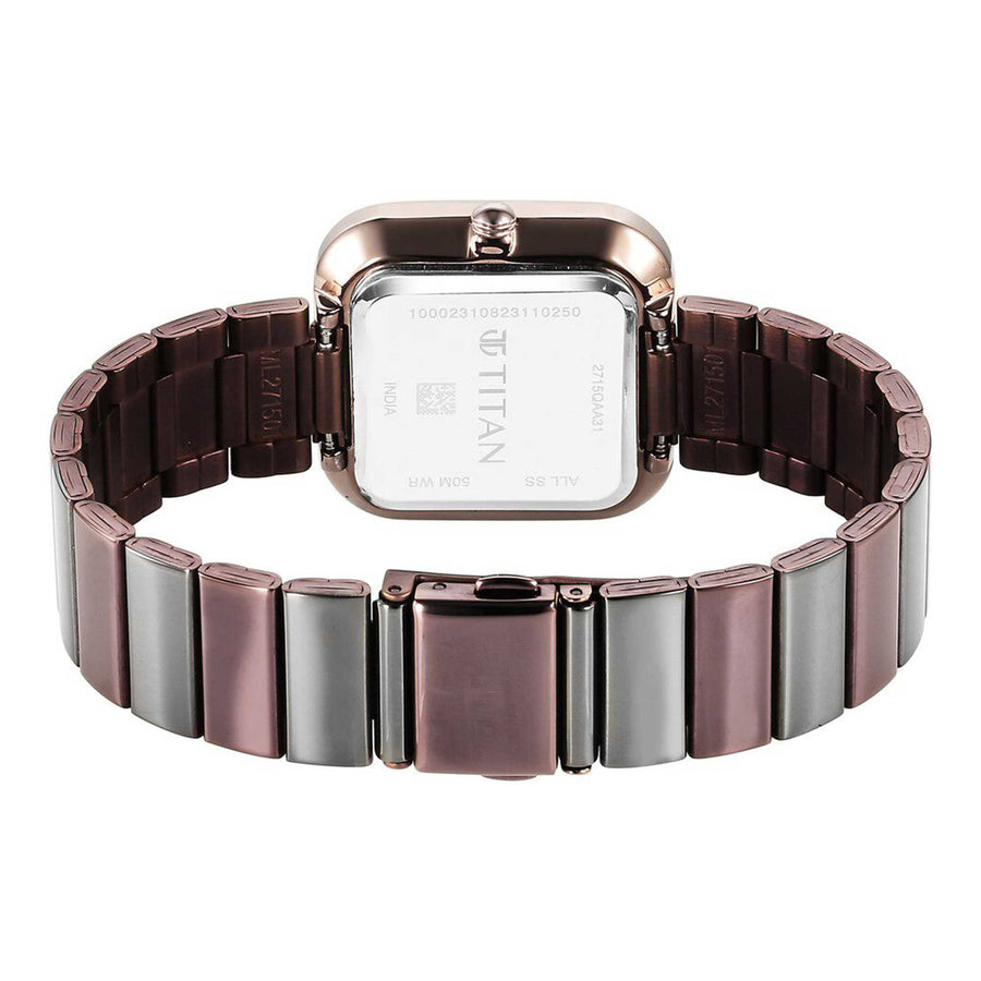 Titan Black Square Dial Two Toned Stainless Steel Strap Analog Quartz Watch for Women