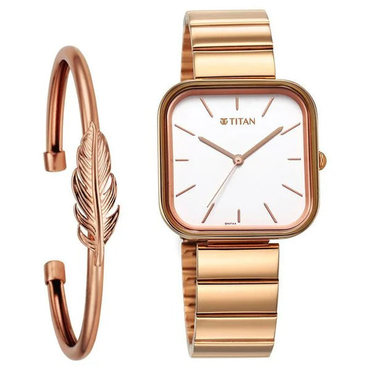 Titan Purple Stackables Quartz Analog White Dial Stainless Steel Strap Watch for Women