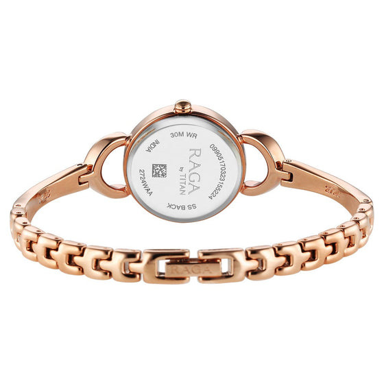 Titan Raga Quartz Analog Rose Gold Round Shaped Dial Rose Gold Metal Strap Watch For Women