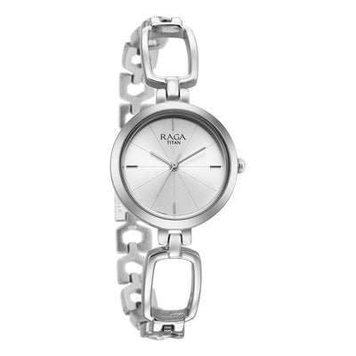 Titan Raga Silver Dial Metal Strap Analog Watch for Women