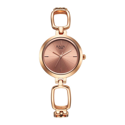 Titan Raga Quartz Analog Rose Gold Round Dial Rose Gold Metal Strap Watch For Women