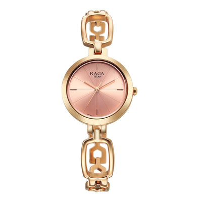 Titan Raga Rose Gold Dial Metal Strap Analog Watch for Women