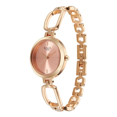 Titan Raga Rose Gold Dial Metal Strap Analog Watch for Women