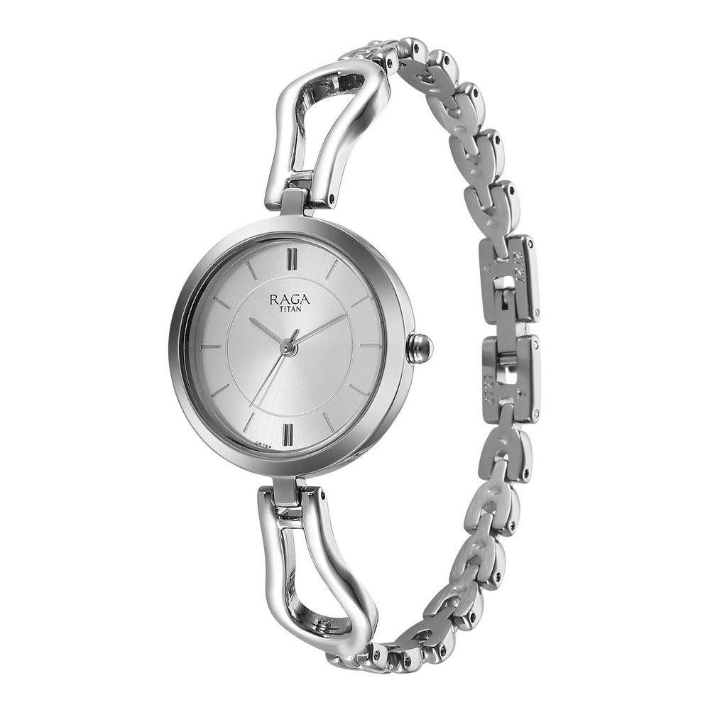 Titan Raga Silver Dial Metal Strap Analog Watch for Women