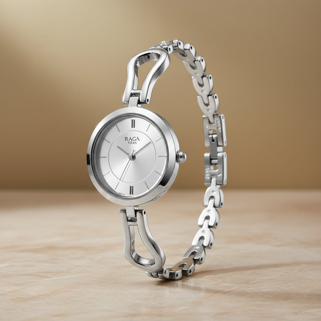 Titan Raga Silver Dial Metal Strap Analog Watch for Women