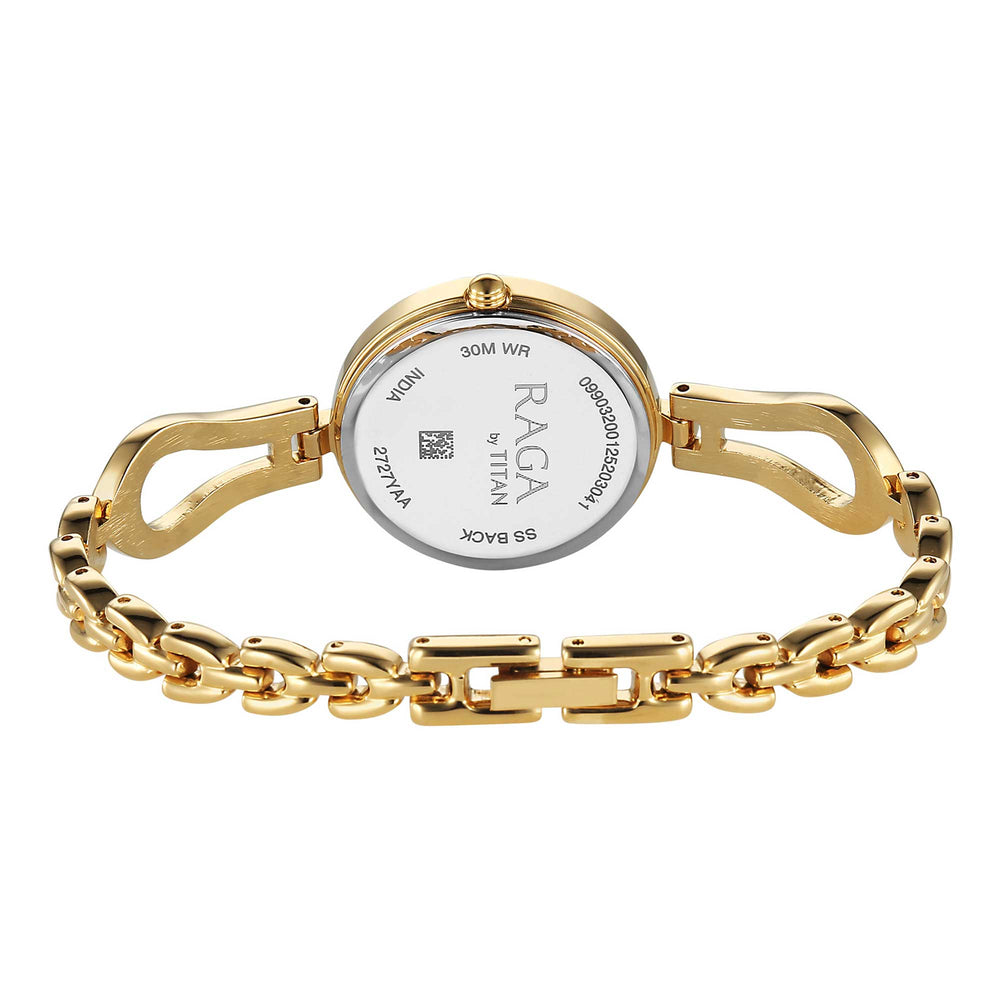 Titan Raga Champagne Dial Gold Metal Strap Analog Watch for Women