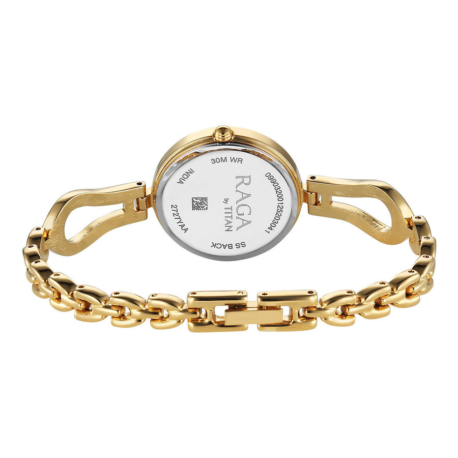 Titan Raga Champagne Dial Gold Metal Strap Analog Watch for Women