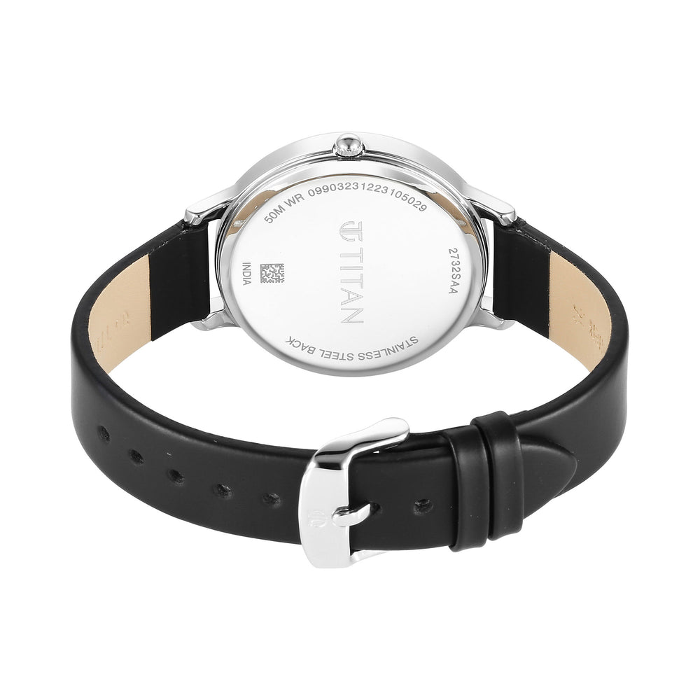 Titan Workwear Blue Dial Black Leather Strap Analog Watch for Women