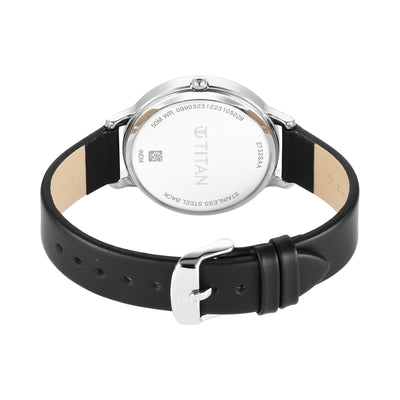 Titan Workwear Blue Dial Black Leather Strap Analog Watch for Women