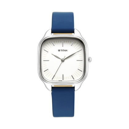 Titan White Square Dial Green Leather Strap Analog Quartz Watch for Women