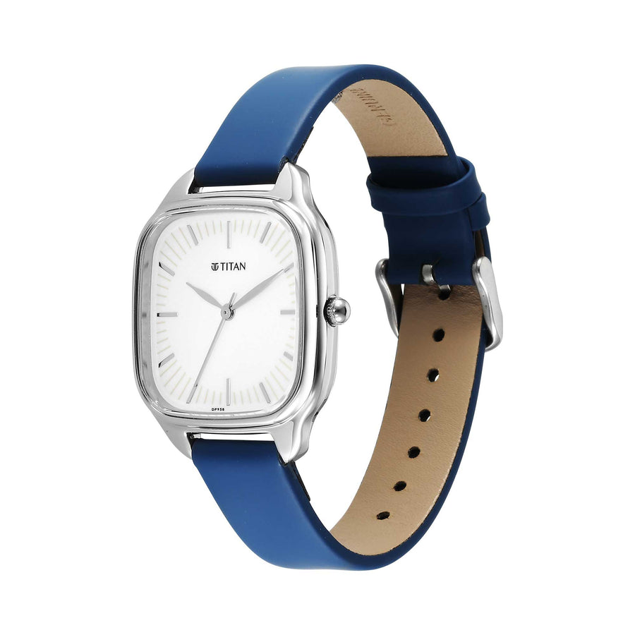 Titan White Square Dial Green Leather Strap Analog Quartz Watch for Women