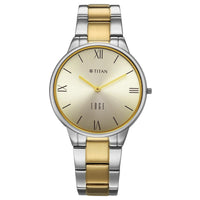 Titan Champagne Dial Two Toned Stainless Steel Strap Analog Watch for Women