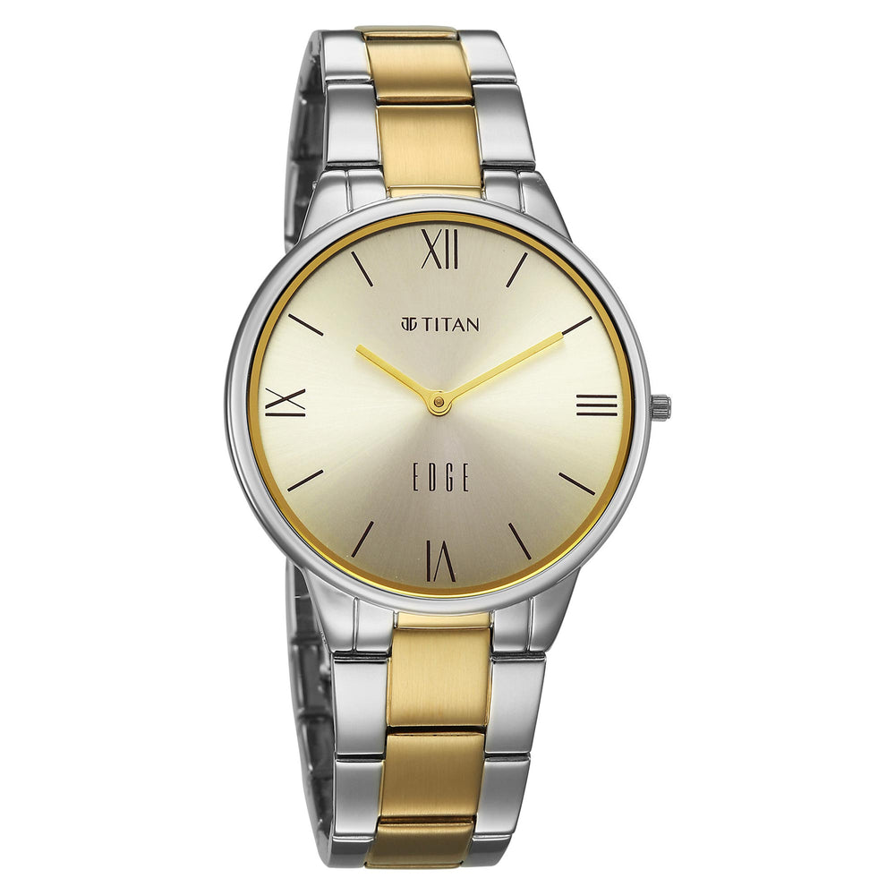 Titan Champagne Dial Two Toned Stainless Steel Strap Analog Watch for Women