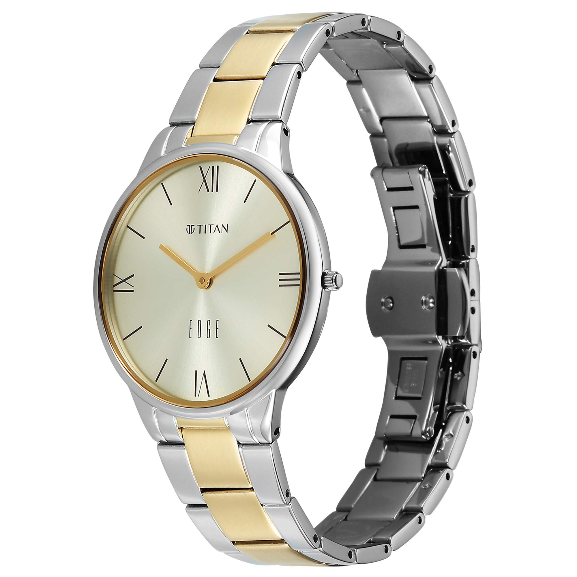 Titan Champagne Dial Two Toned Stainless Steel Strap Analog Watch for Women