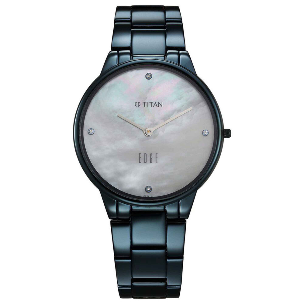 Titan Edge Mother Of Pearl Dial Blue Stainless Steel Strap Analog Watch for Women